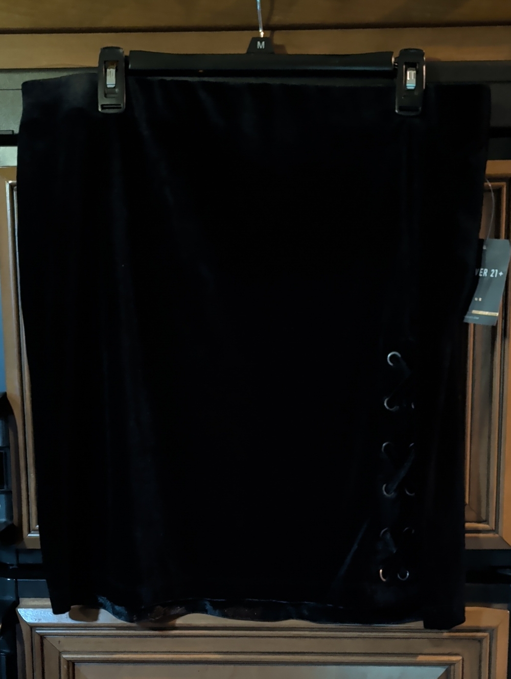 Black Velvet Lace-Up Pencil Skirt